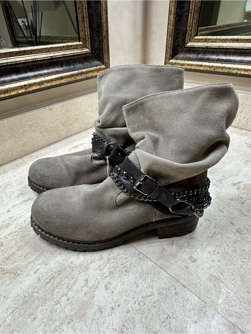 LOVE MOSCHINO NWOT Ankle Boots with Studded Straps and Chains🌸